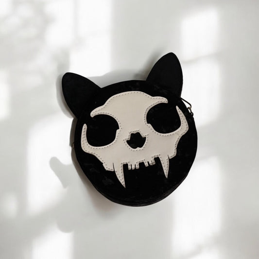 Necro Cat | Bolsa Gótica Redonda tipo Terciopelo con diseño de gato